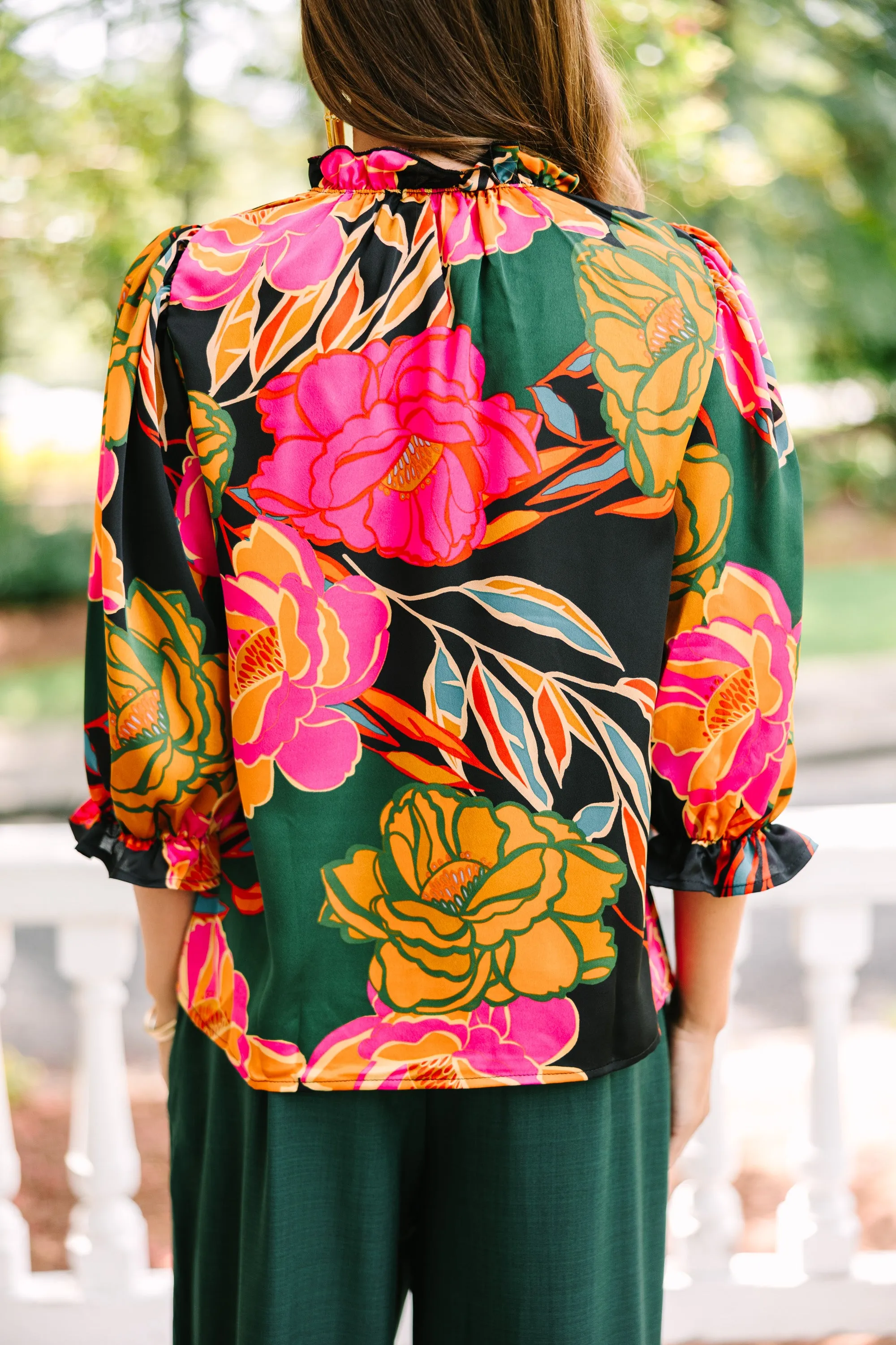 Hope For The Best Hunter Green Floral Blouse