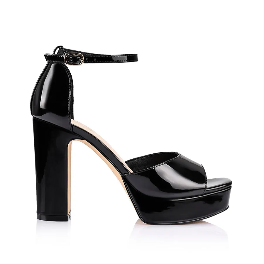 India Platform Heels - Black Patent