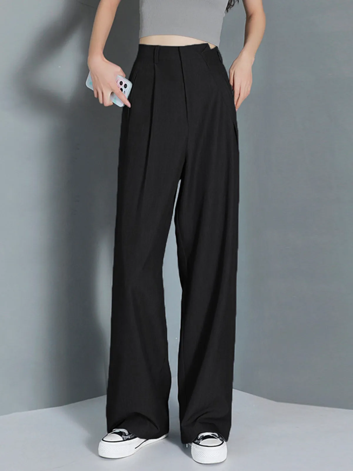 Irregular Waist Wide-Leg Suit Pants