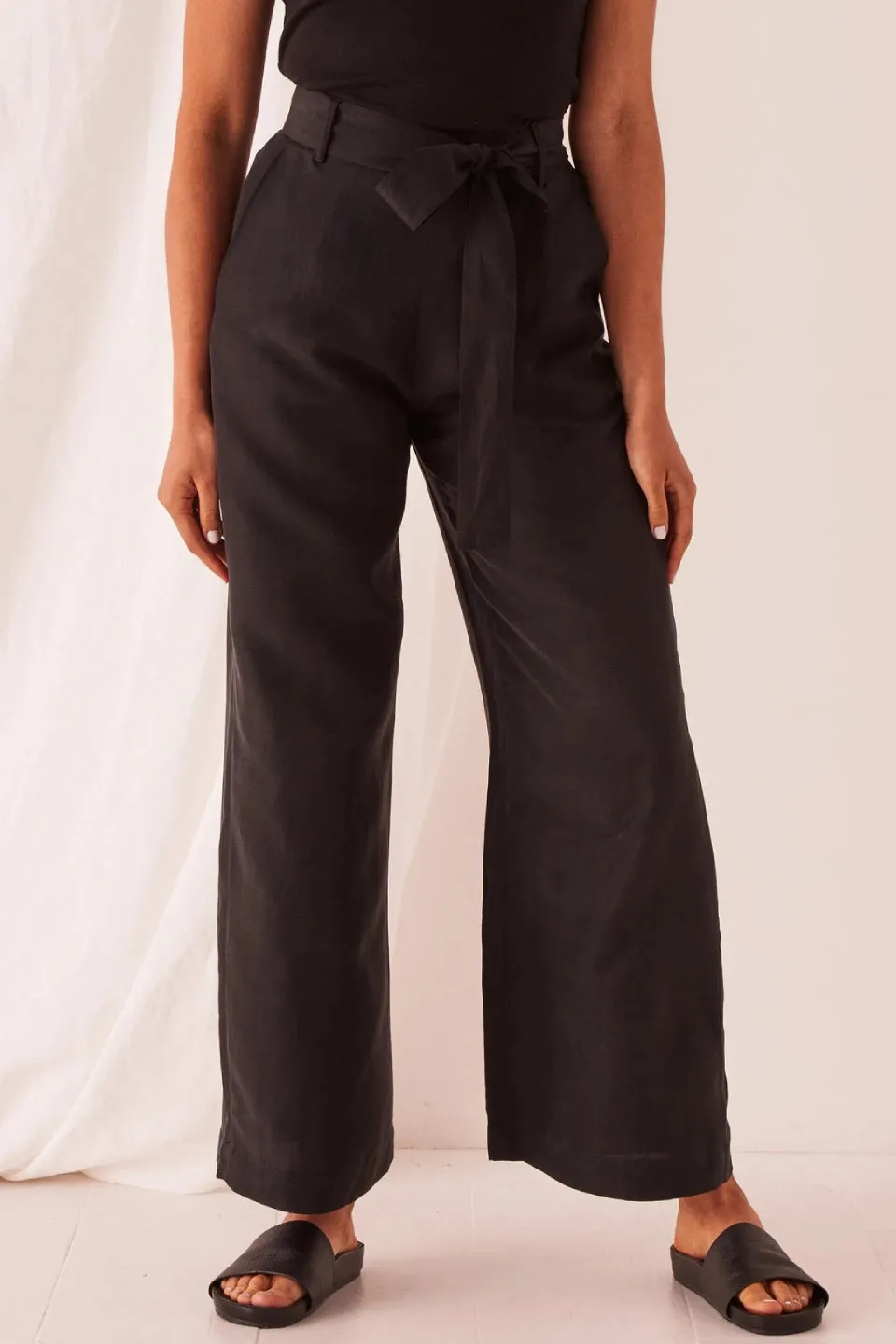 Ivy Cupro Black Tie Waist Pant