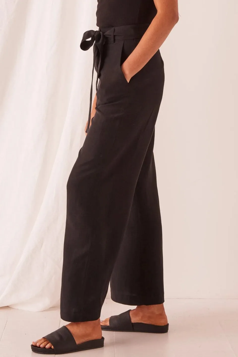 Ivy Cupro Black Tie Waist Pant