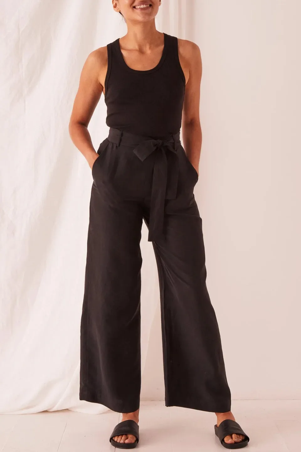 Ivy Cupro Black Tie Waist Pant