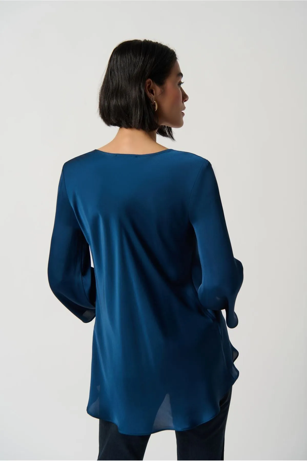 Joseph Ribkoff Cowl Neckline Satin Flared Top - Style 234082