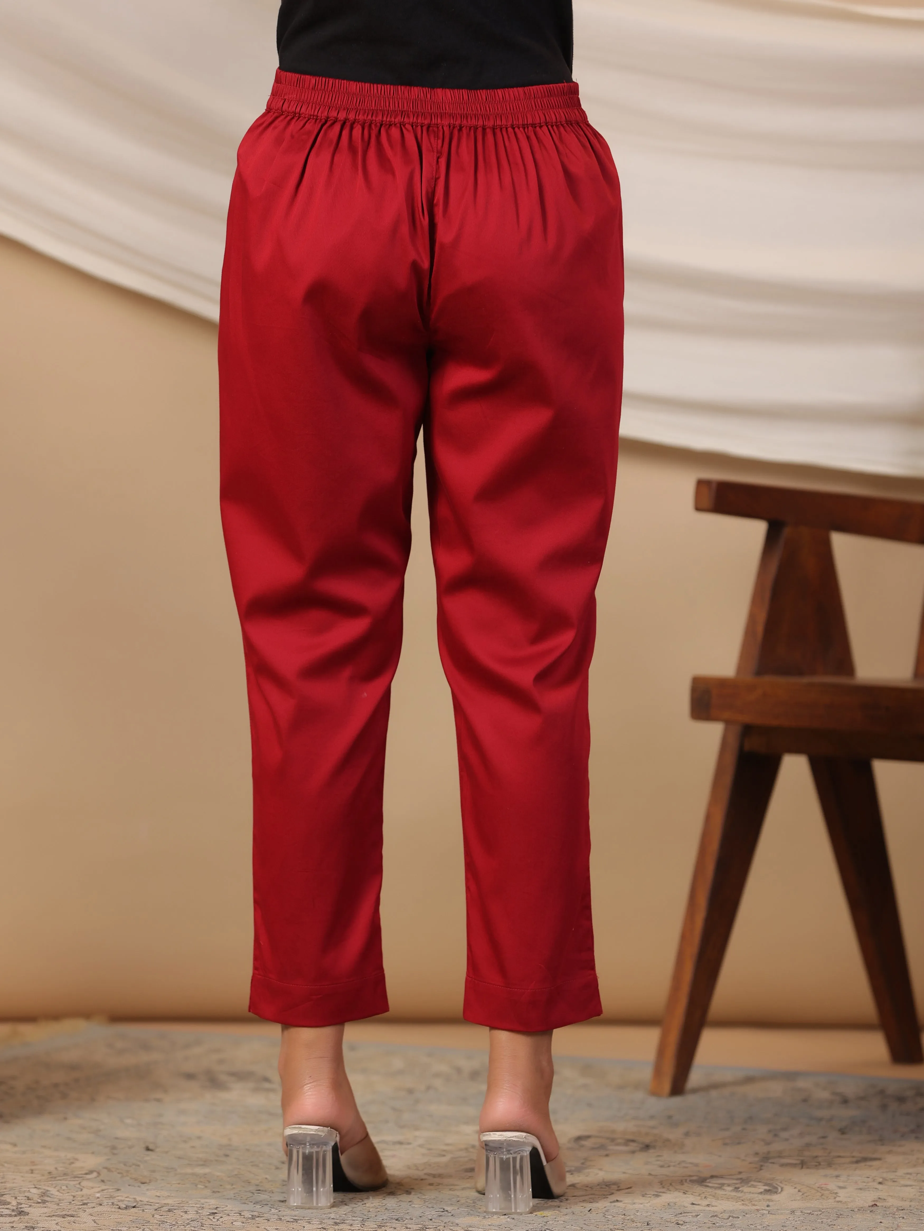 Juniper Maroon Solid Lycra Women Drawstring Pants With Single Side Pocket