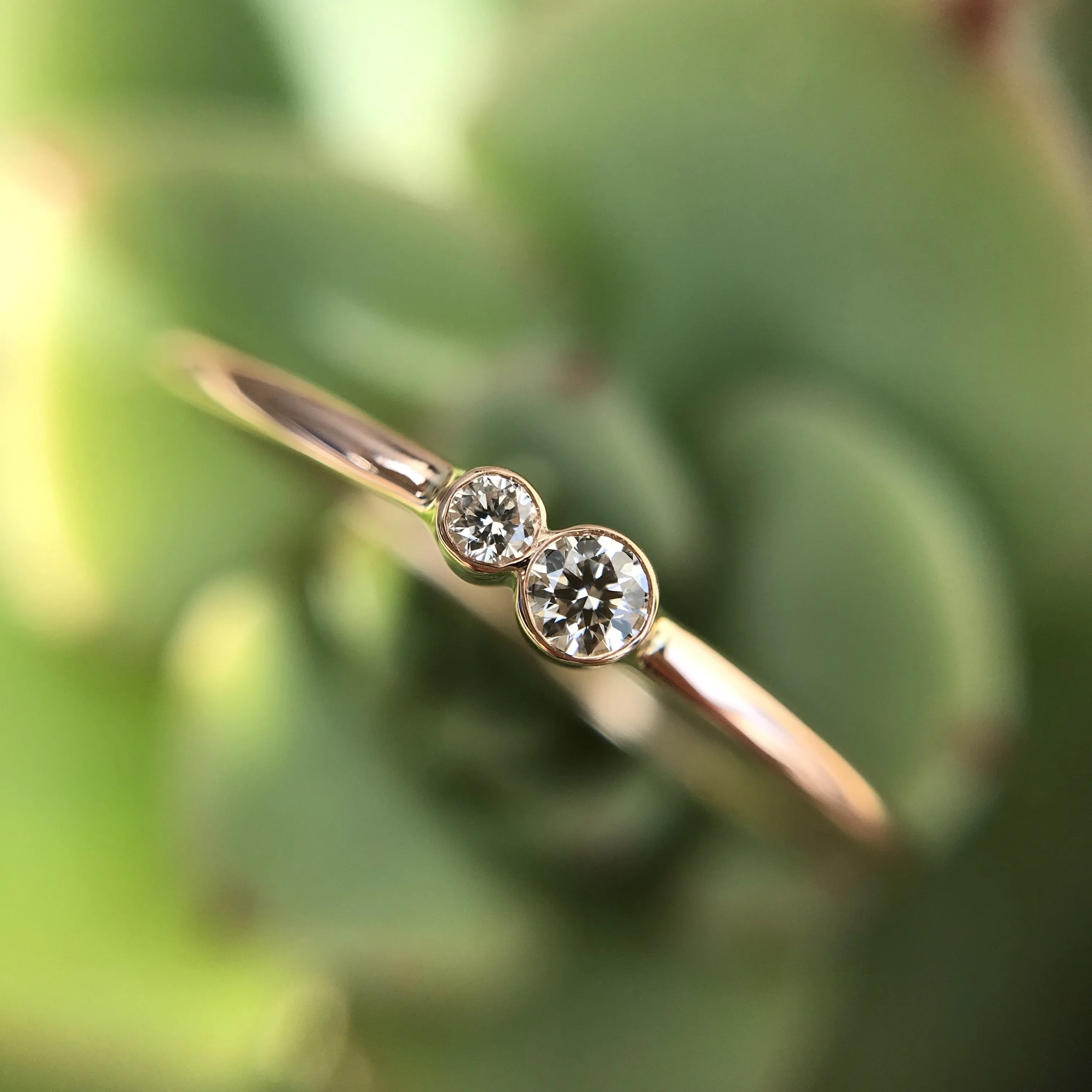 Kissing Diamonds Delicate Gold Ring