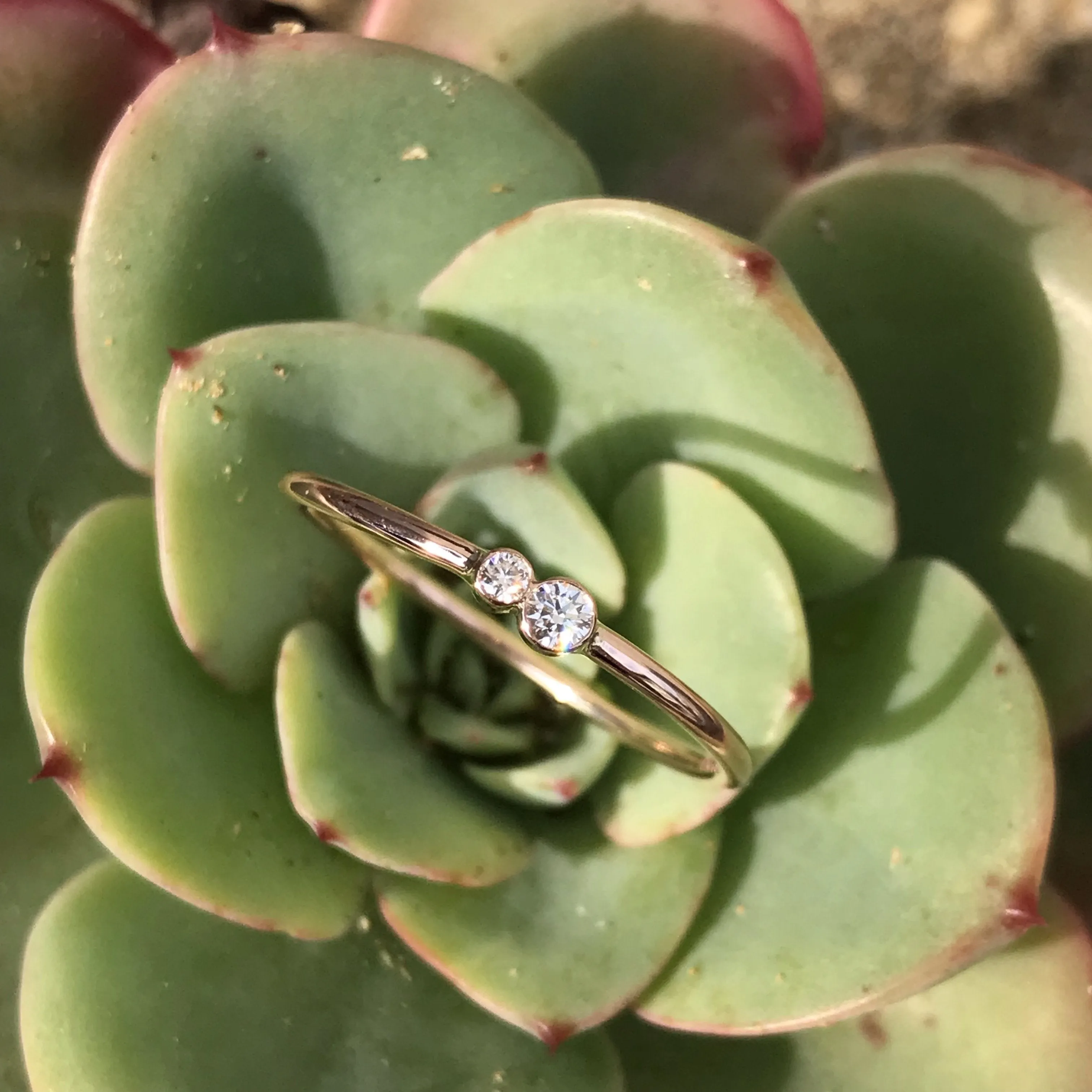 Kissing Diamonds Delicate Gold Ring