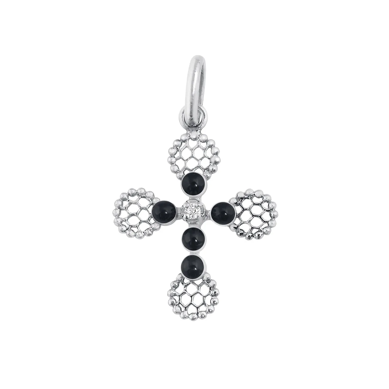 Lace Cross Diamond Pendant, Black, White Gold