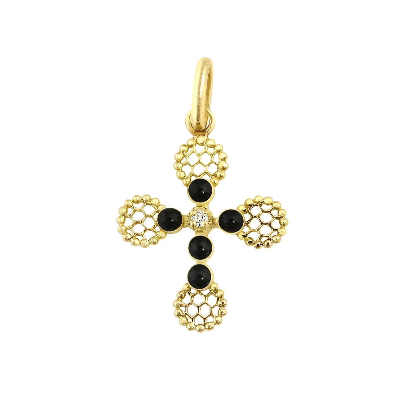 Lace Cross Diamond Pendant, Black, Yellow Gold