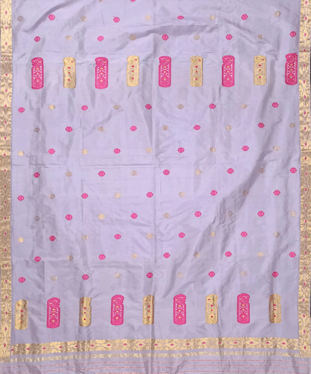 Lavender multicolor silk handloom assam mekhela chador