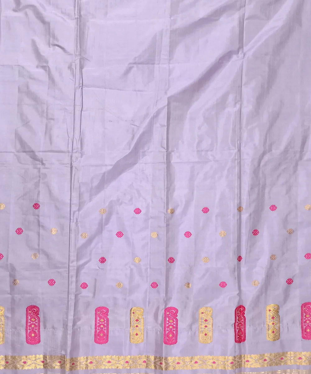 Lavender multicolor silk handloom assam mekhela chador