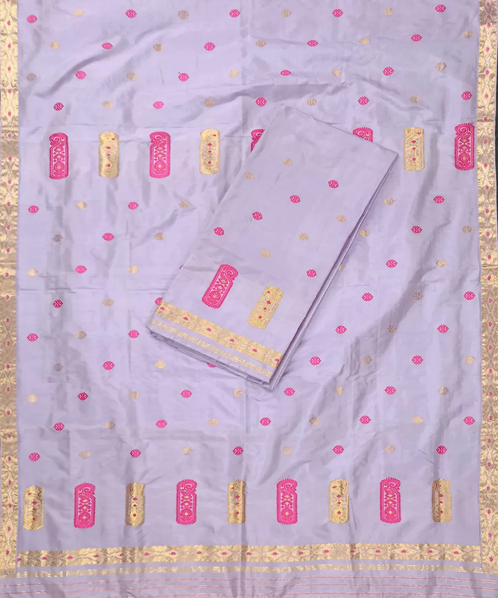 Lavender multicolor silk handloom assam mekhela chador