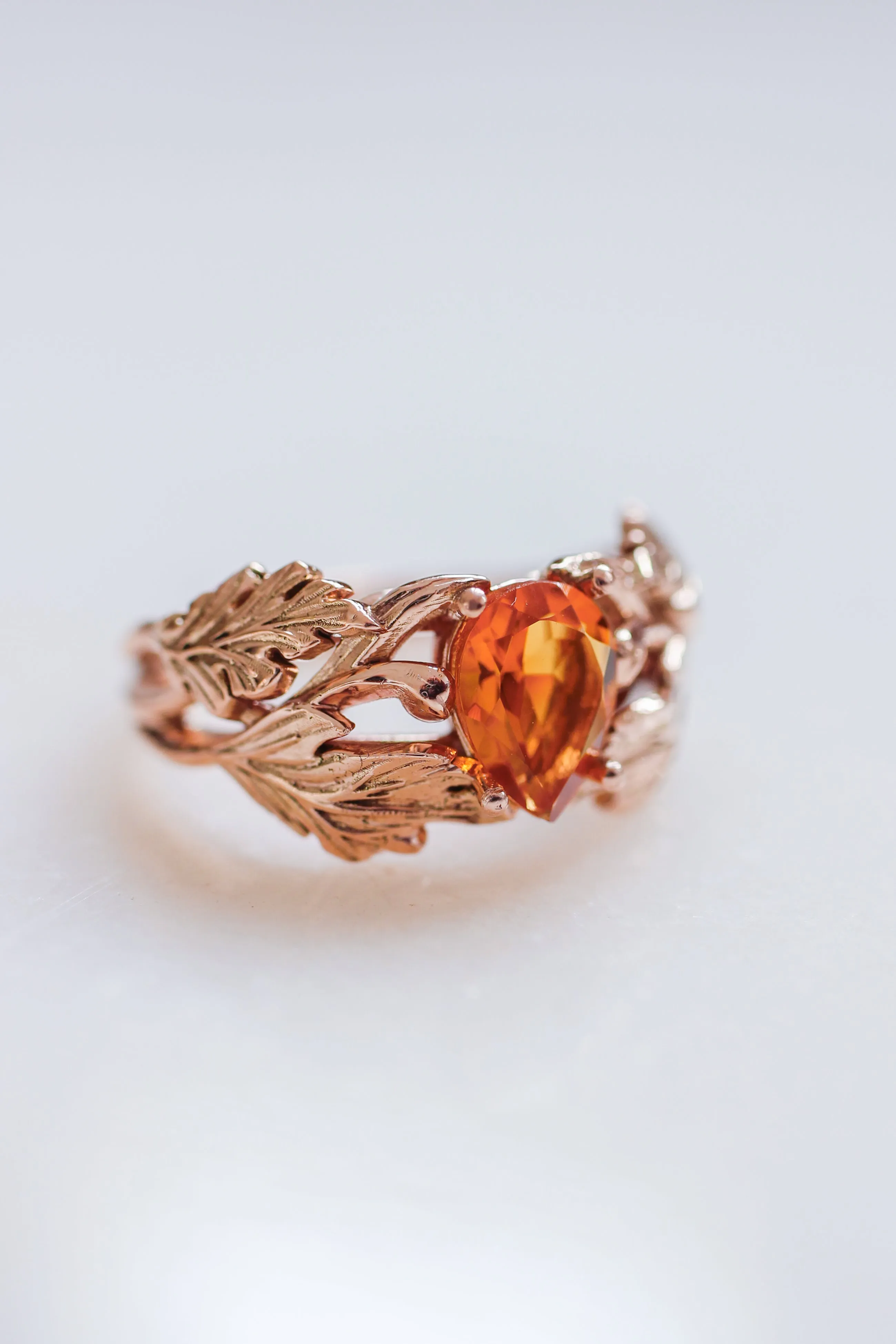 Leaf engagement ring with golden citrine