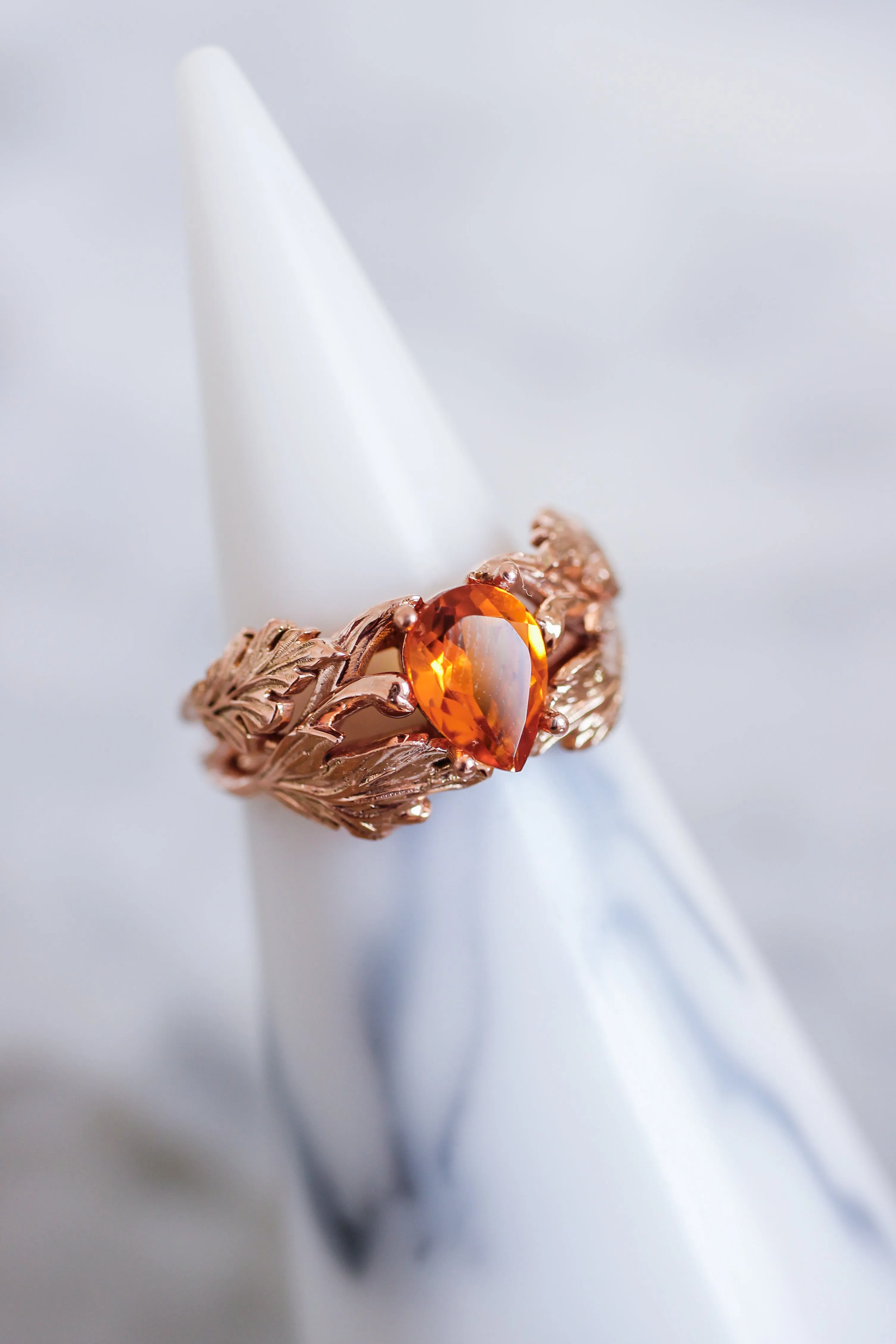 Leaf engagement ring with golden citrine