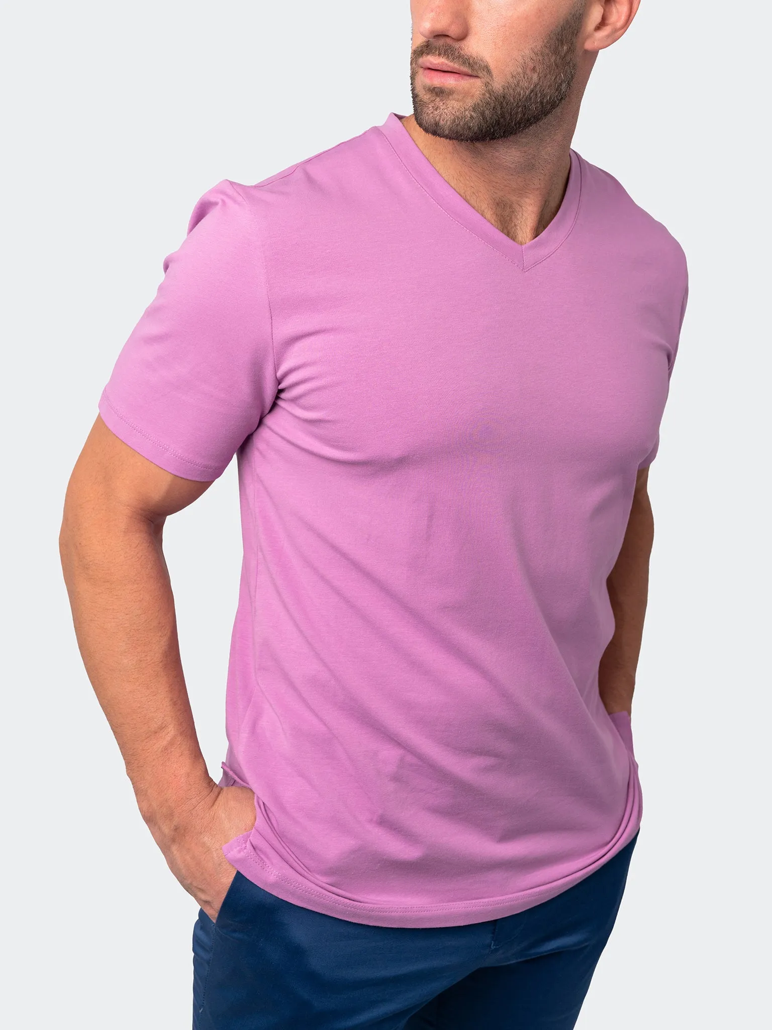 Maceoo Stretch Short-Sleeve Tshirts | V-Neck VivaldiCore Pink