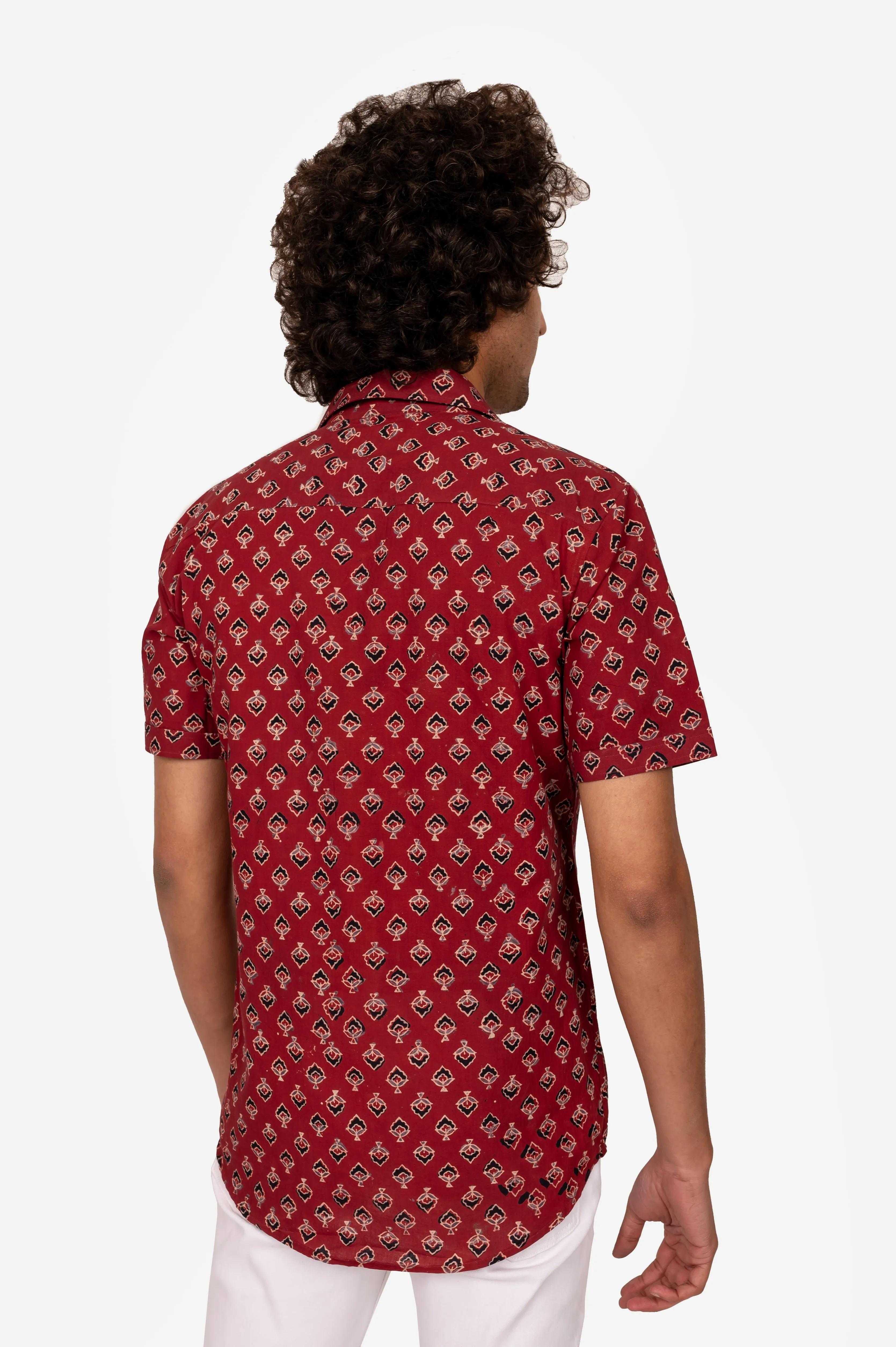 MAROON AJRAKH BLOCK PRINTED COTTON SHIRT