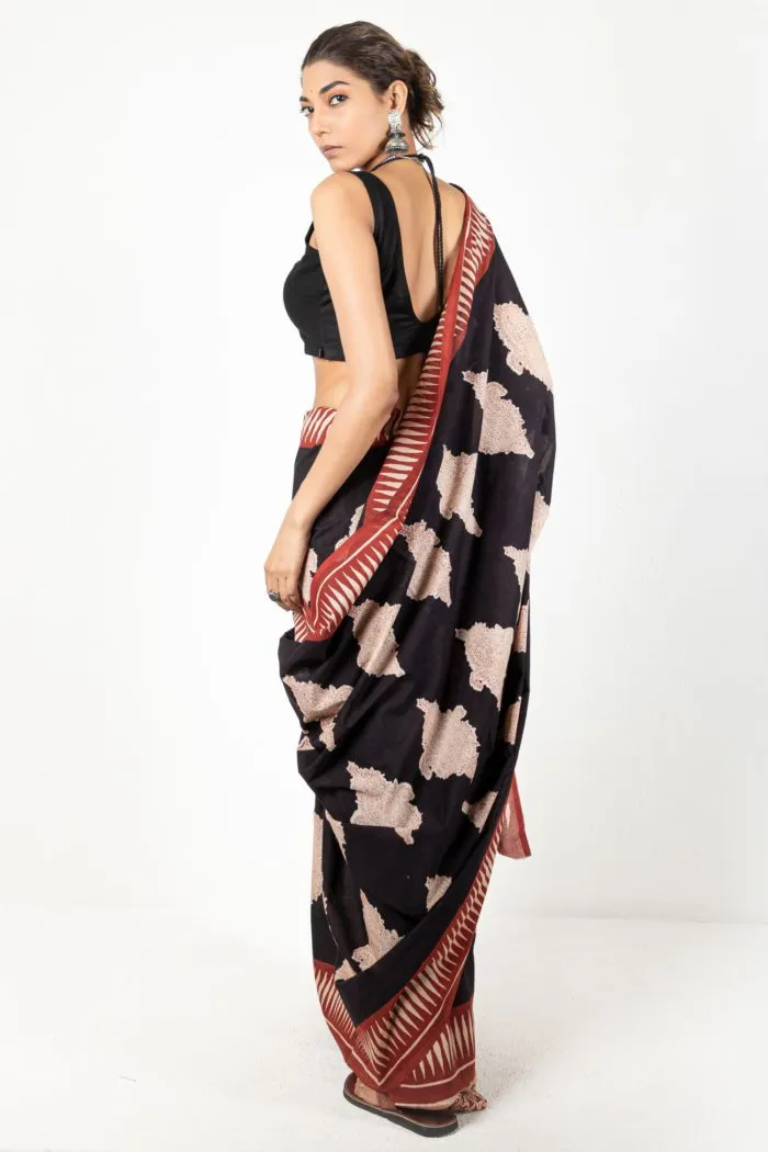 Maroon And Black Mulmul Saree