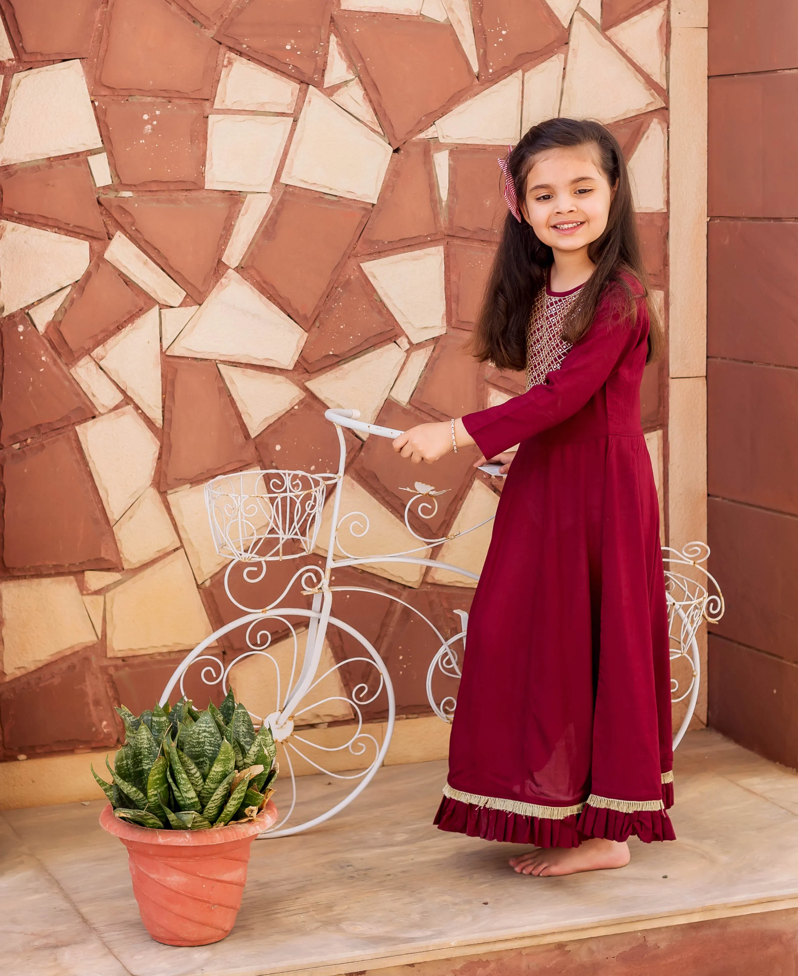 Maroon Hand Embroidered Dress