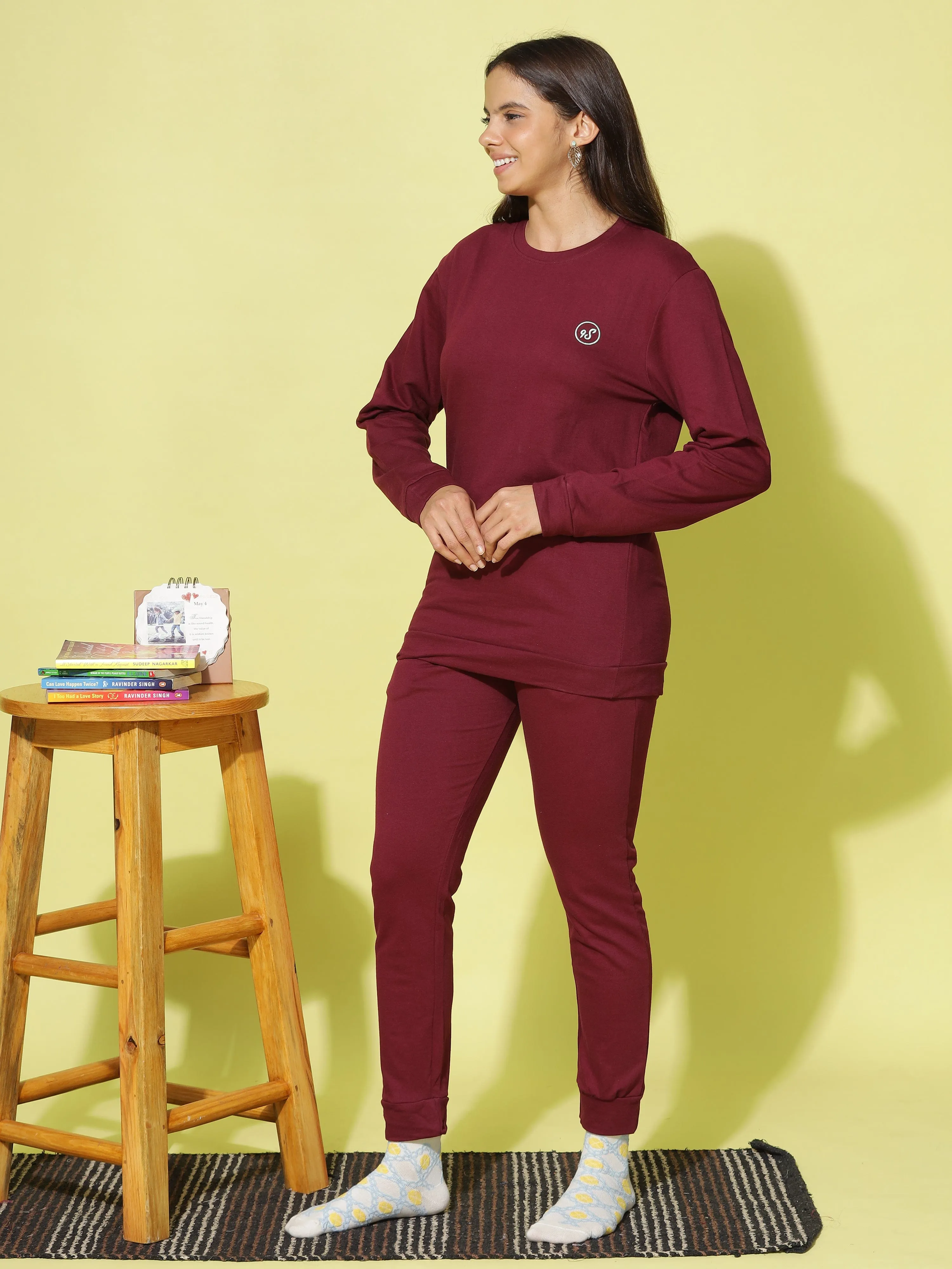 Maroon Hosiery Cotton Track Suit