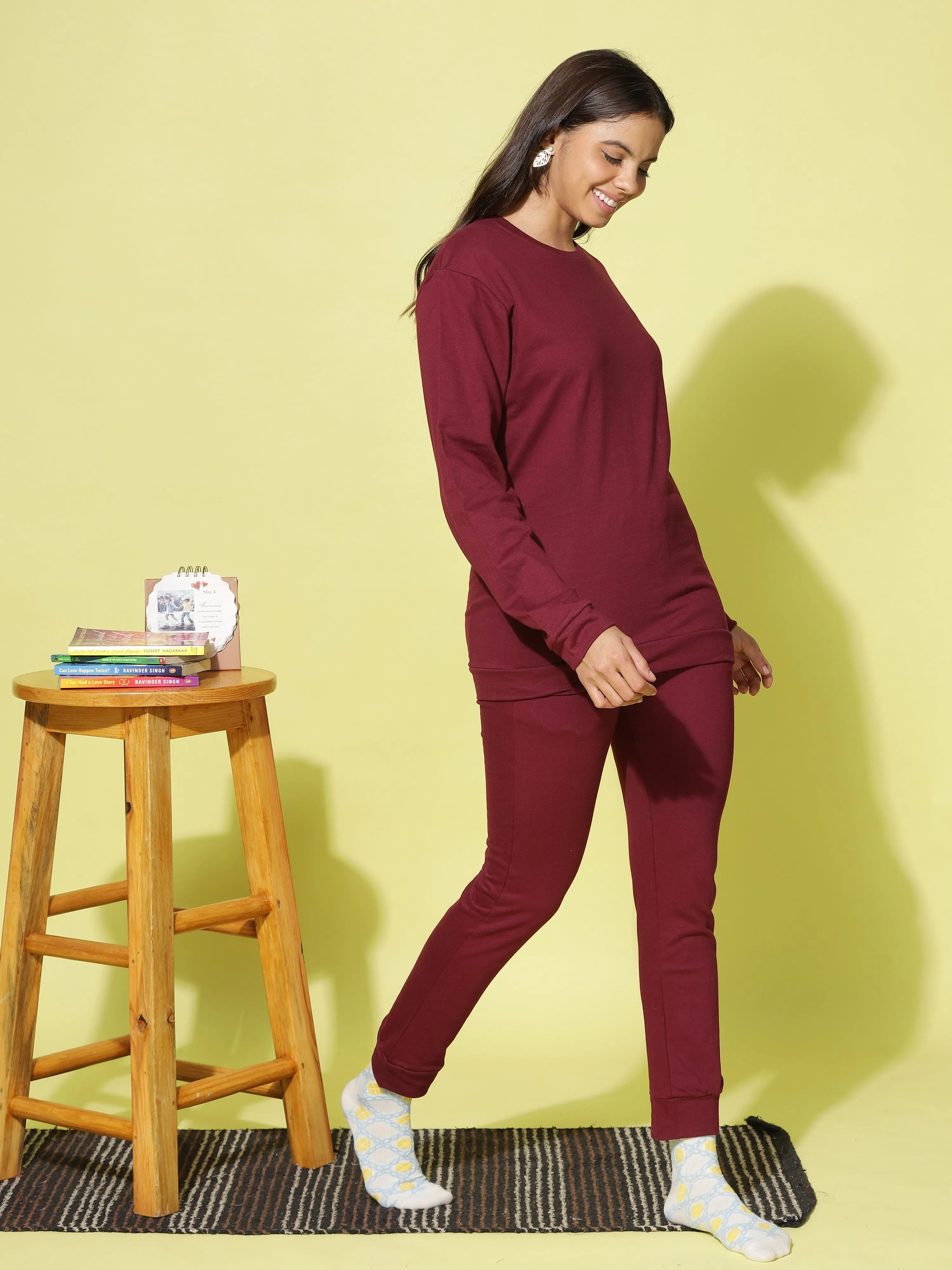 Maroon Hosiery Cotton Track Suit