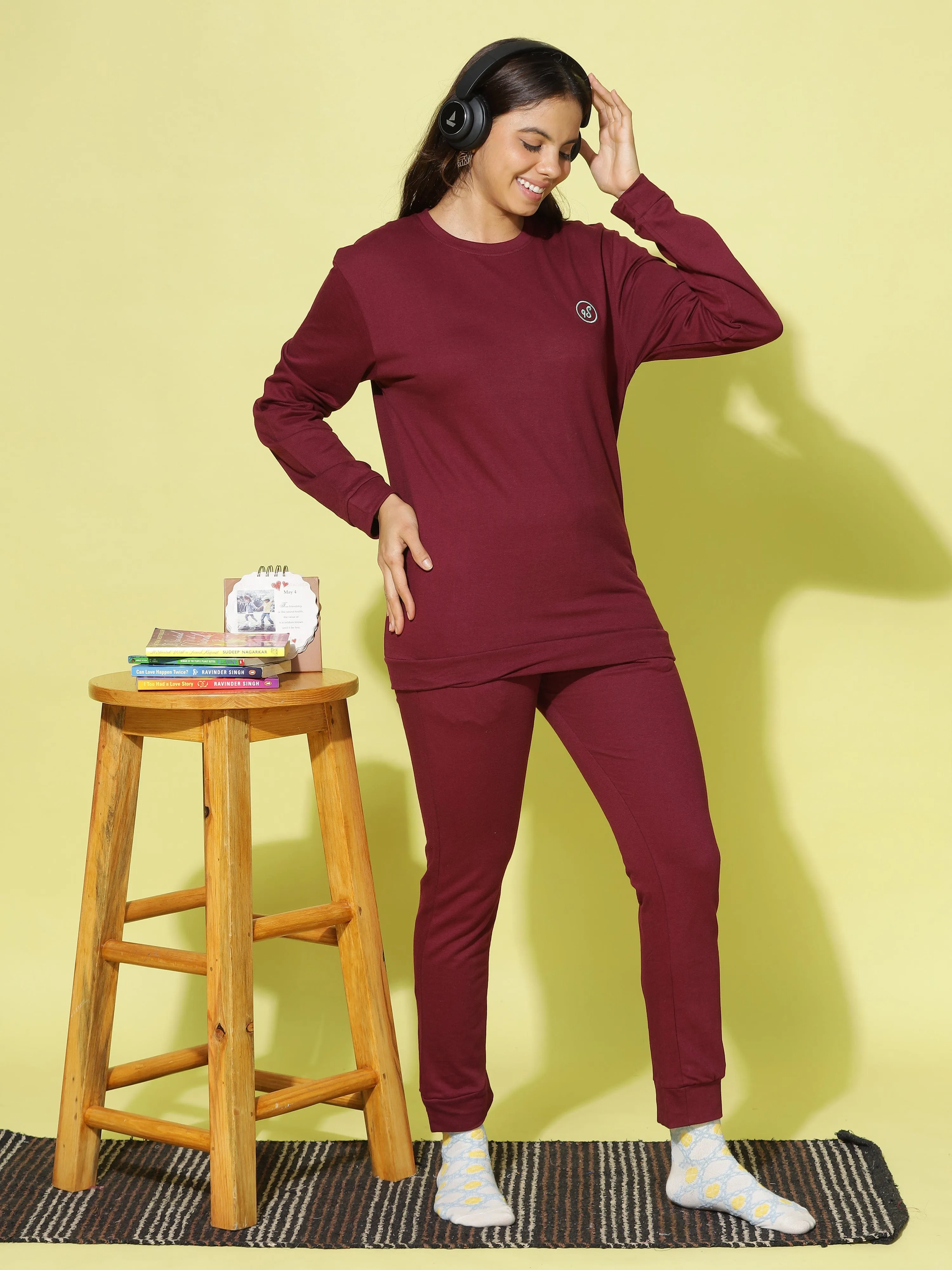 Maroon Hosiery Cotton Track Suit