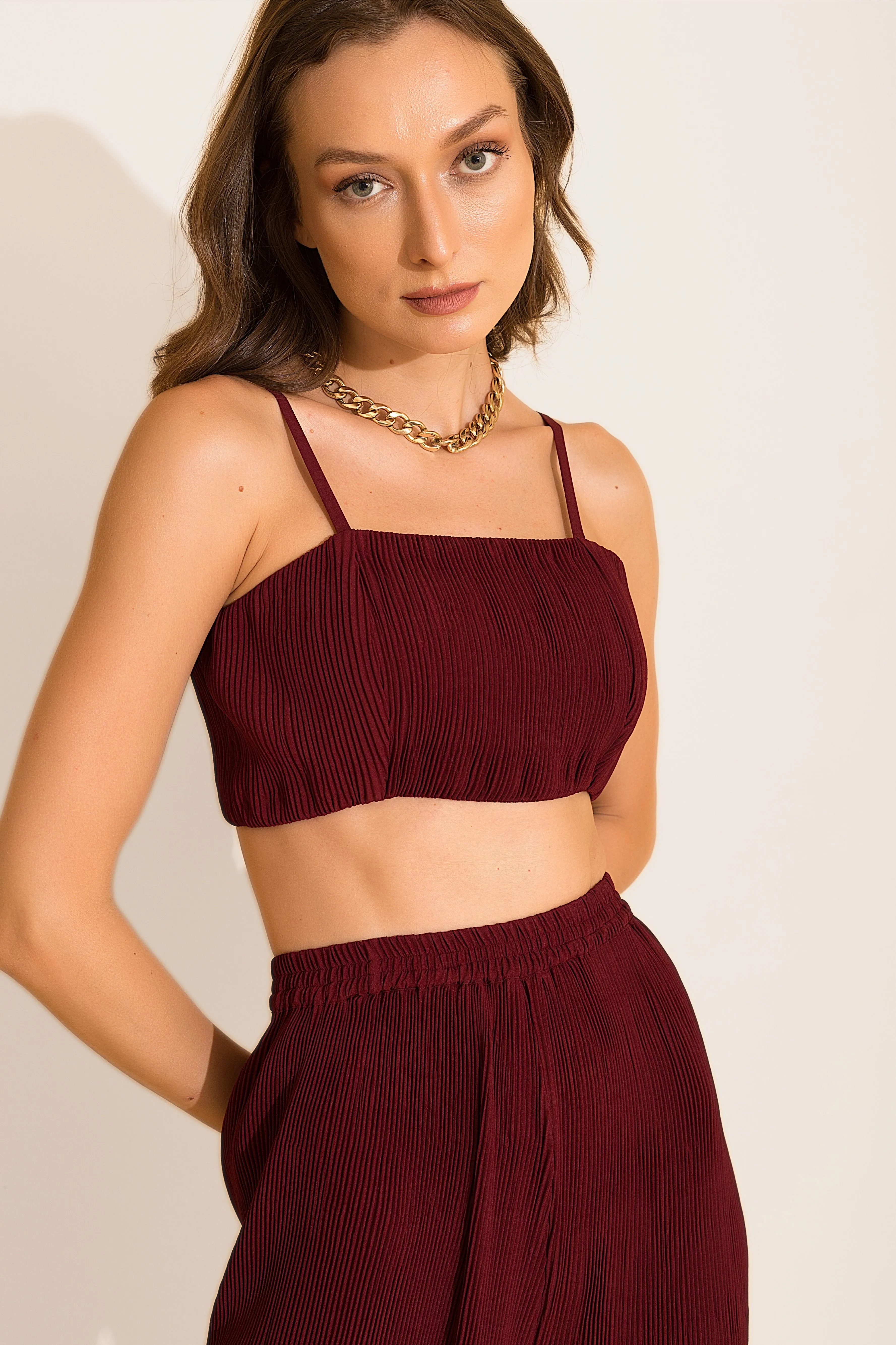 Maroon Micro Pleated Loungewear Pants