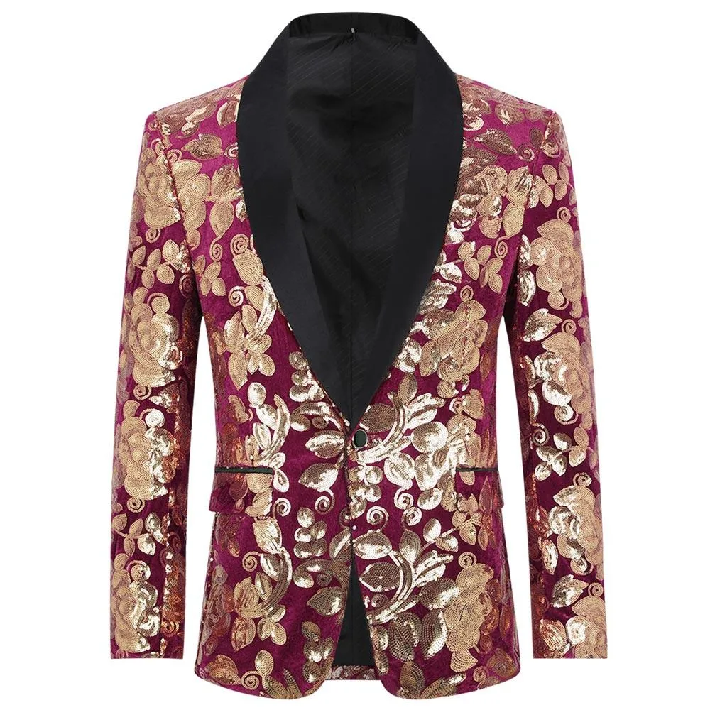 Maroon Sequin Blazer Slim Fit Blazer Dance Party Jacket