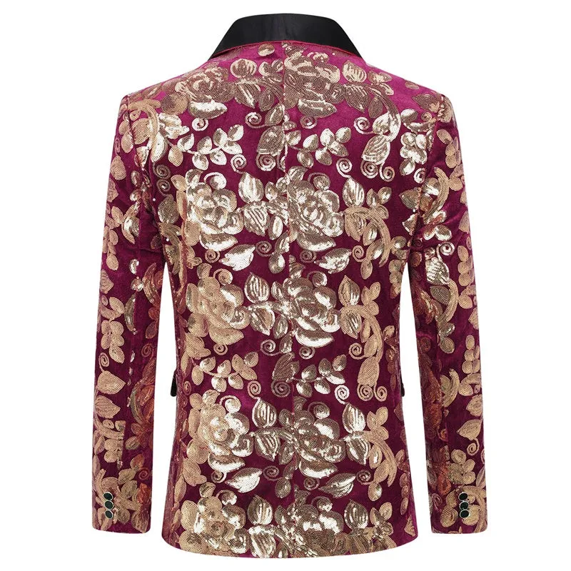 Maroon Sequin Blazer Slim Fit Blazer Dance Party Jacket