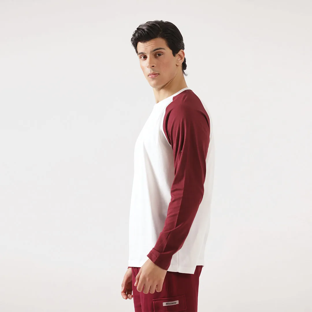 Maroon White Relax Fit Raglan