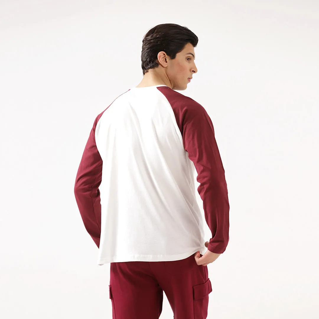 Maroon White Relax Fit Raglan