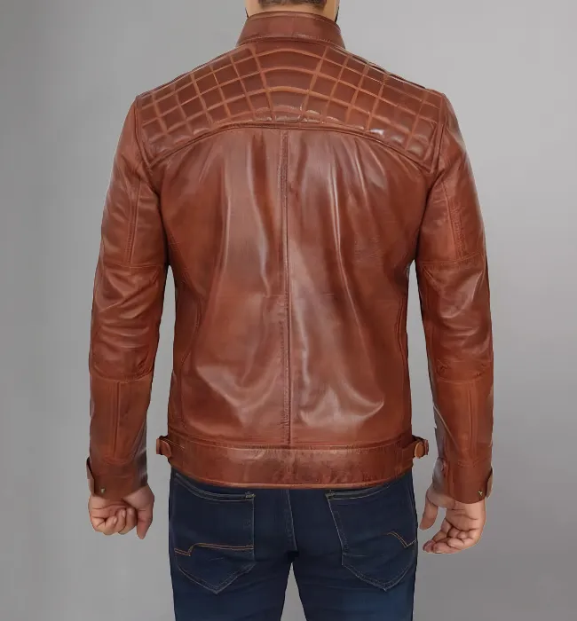 Men Genuine Distressed Leather Biker Jacket