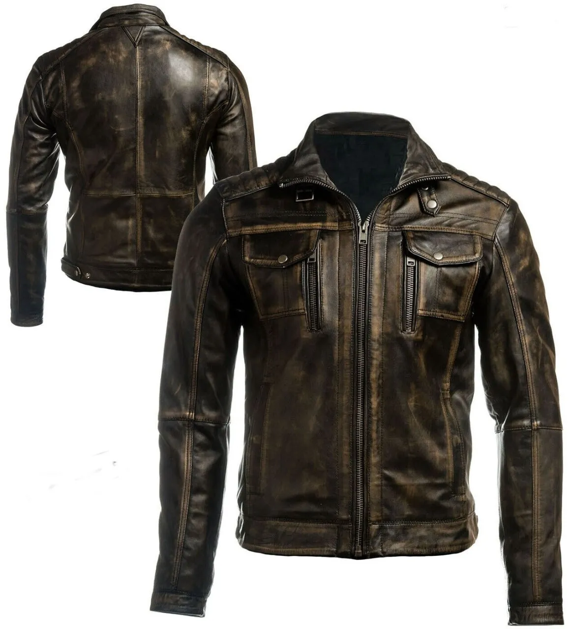 Mens Vintage Biker Leather Jacket