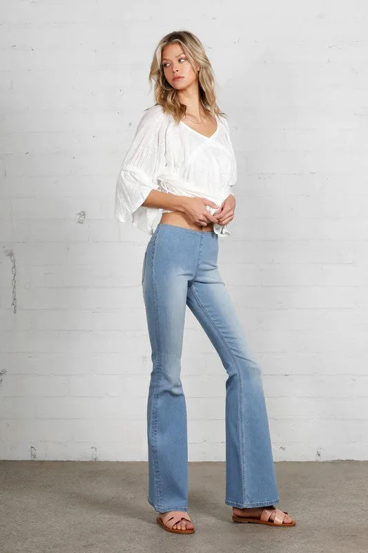 MID-RISE BANDED WIDER FLARE JEANS