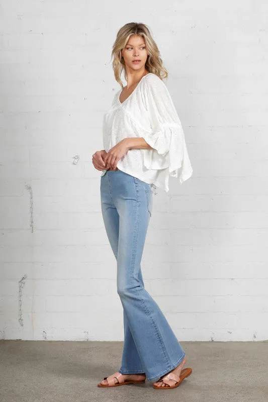 MID-RISE BANDED WIDER FLARE JEANS