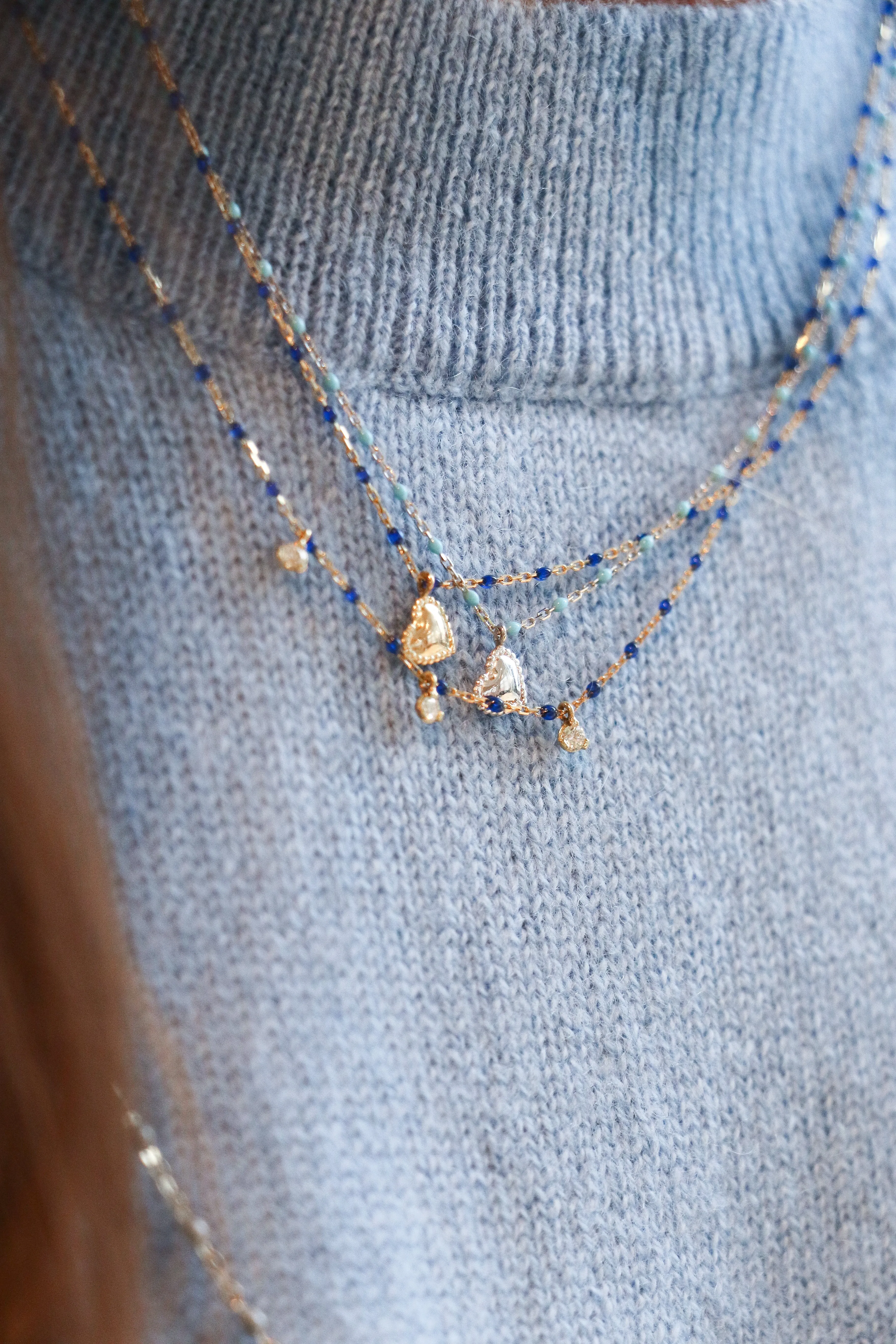 Mini Gigi Lapis necklace, Yellow Gold 3 diamond, 16.5"