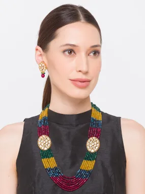 Multicolor Gold Tone Kundan Necklace Set with Onyx