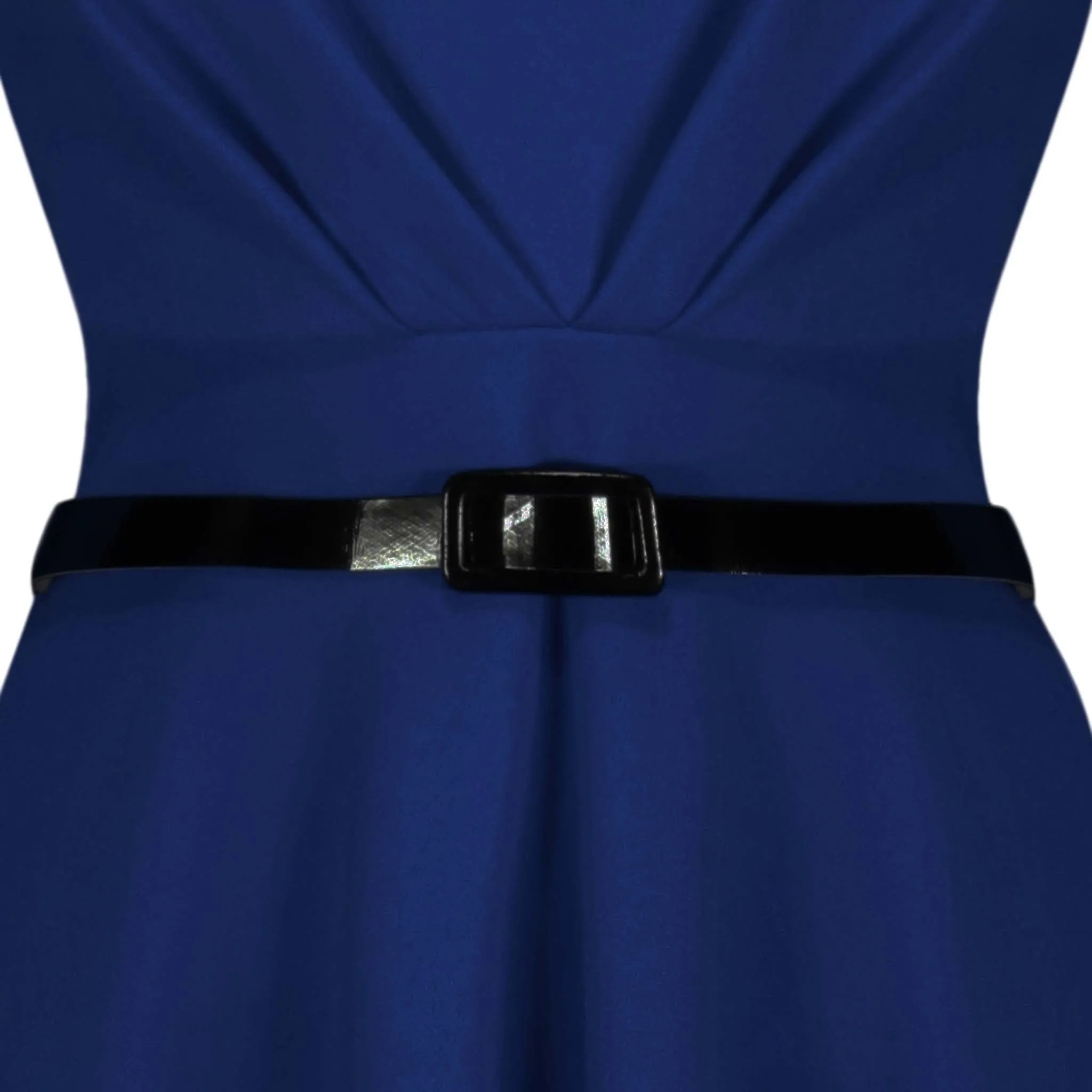 Navy Blue 3/4 Sleeve Belted 50s Swing Dress