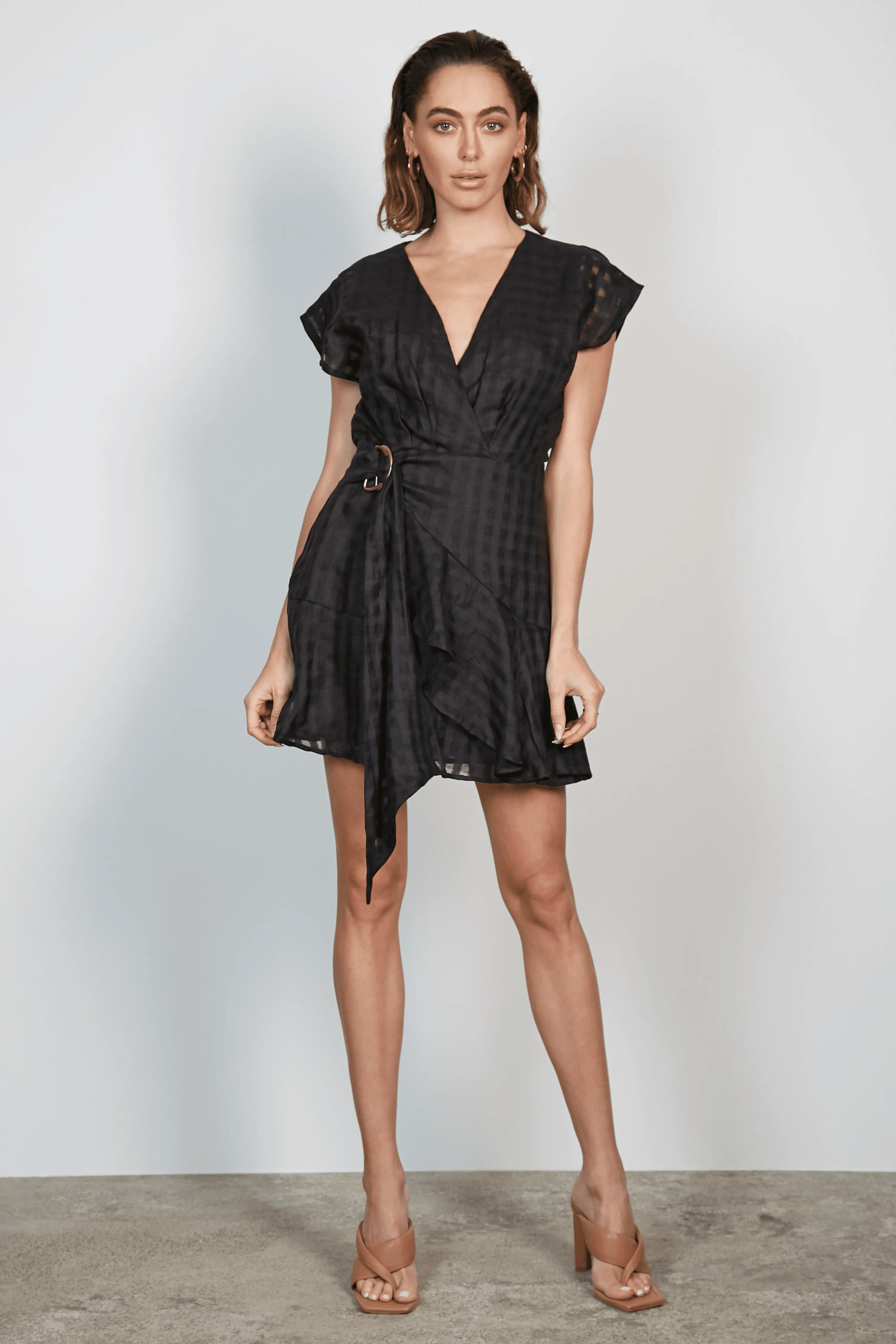 Oasis SS Wrap Belted Black Mini Dress