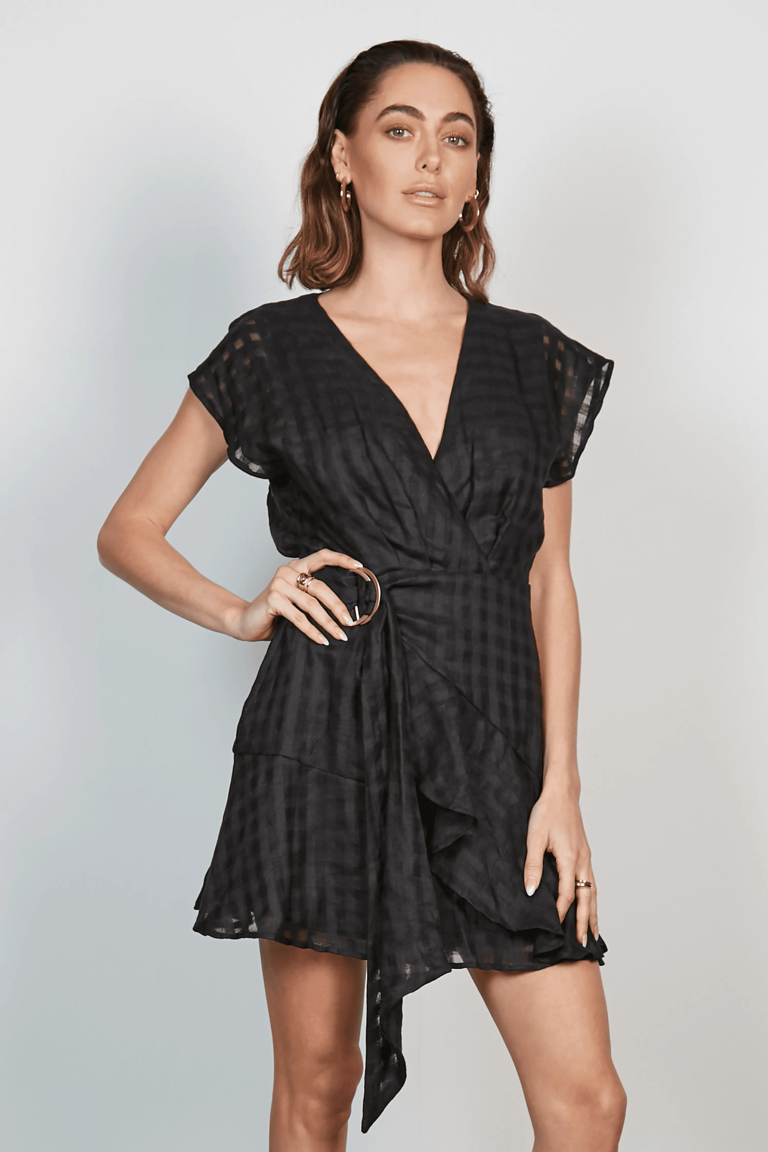 Oasis SS Wrap Belted Black Mini Dress