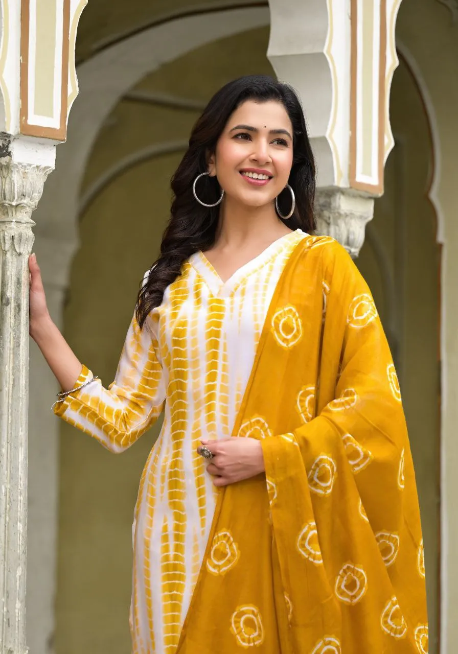 Party wear 3 Piece Cotton Women Kurta Suit Haldi