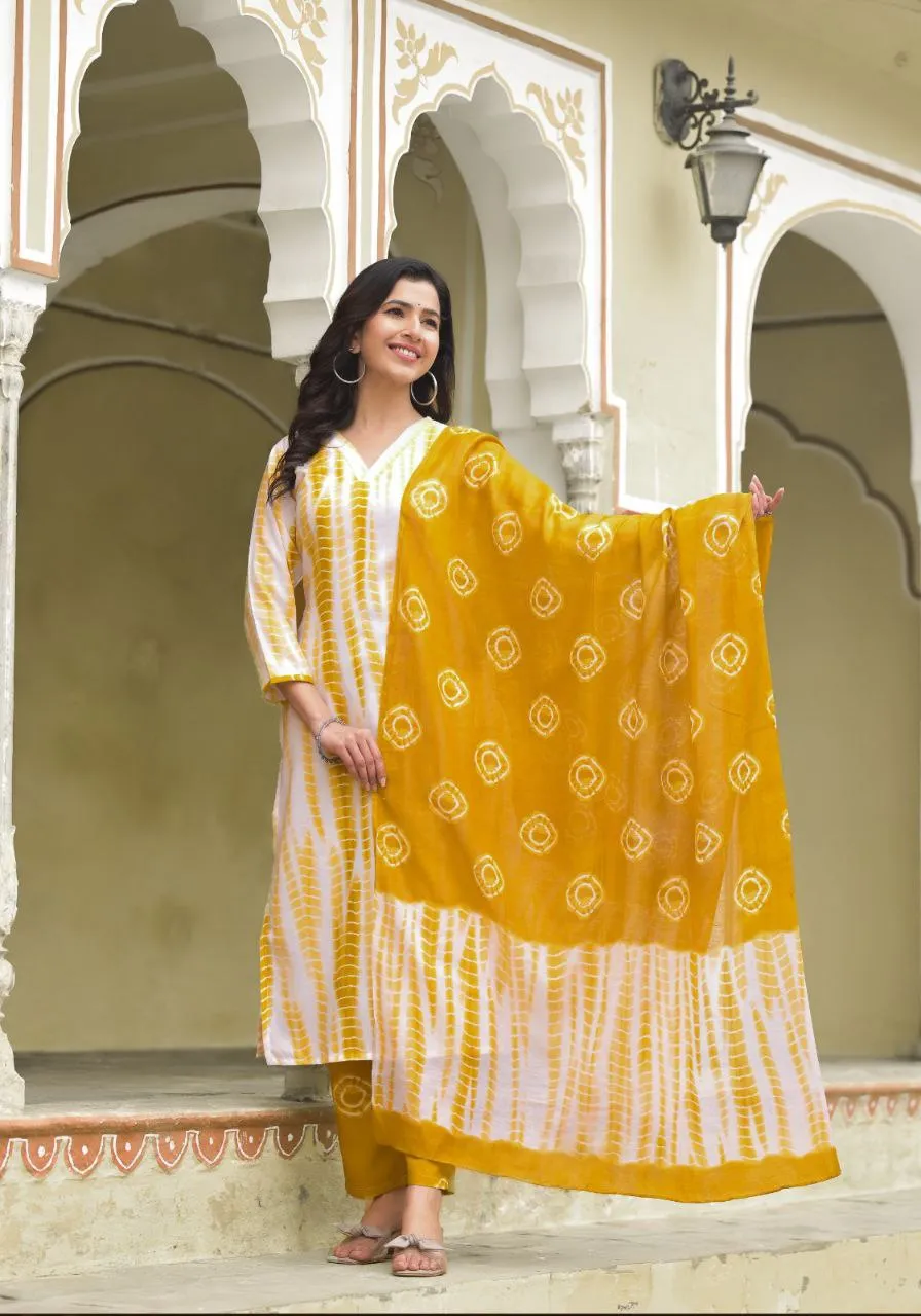 Party wear 3 Piece Cotton Women Kurta Suit Haldi