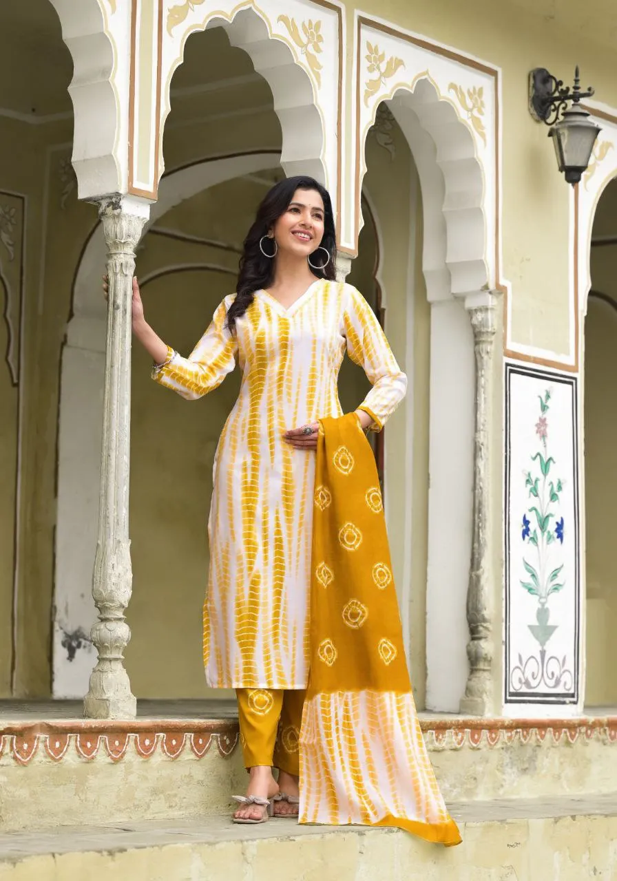 Party wear 3 Piece Cotton Women Kurta Suit Haldi