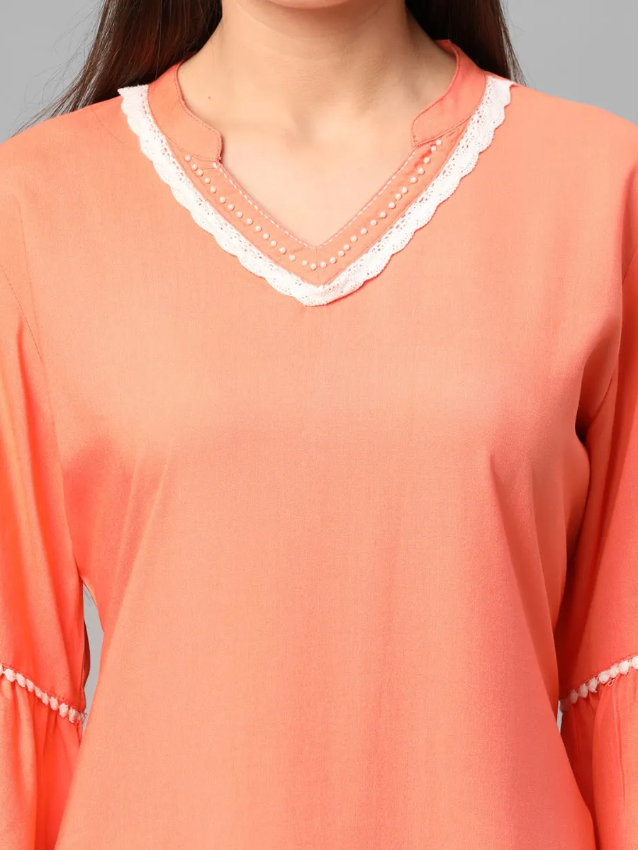 Peach Solid Kurta