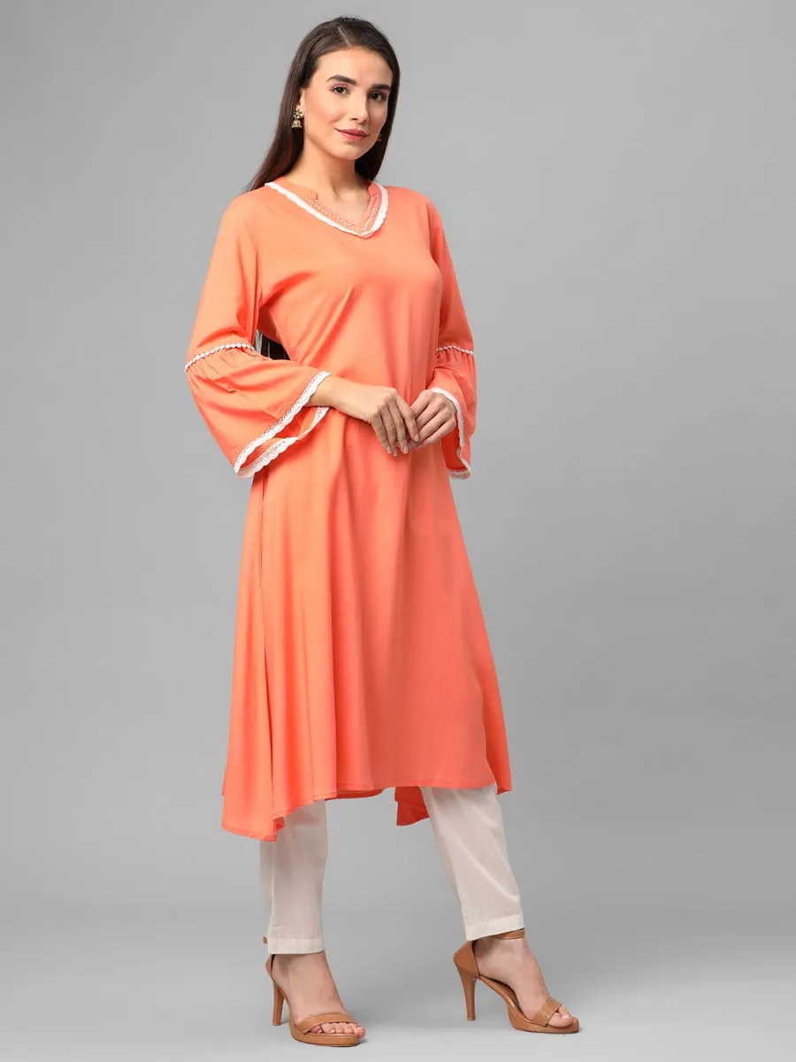 Peach Solid Kurta