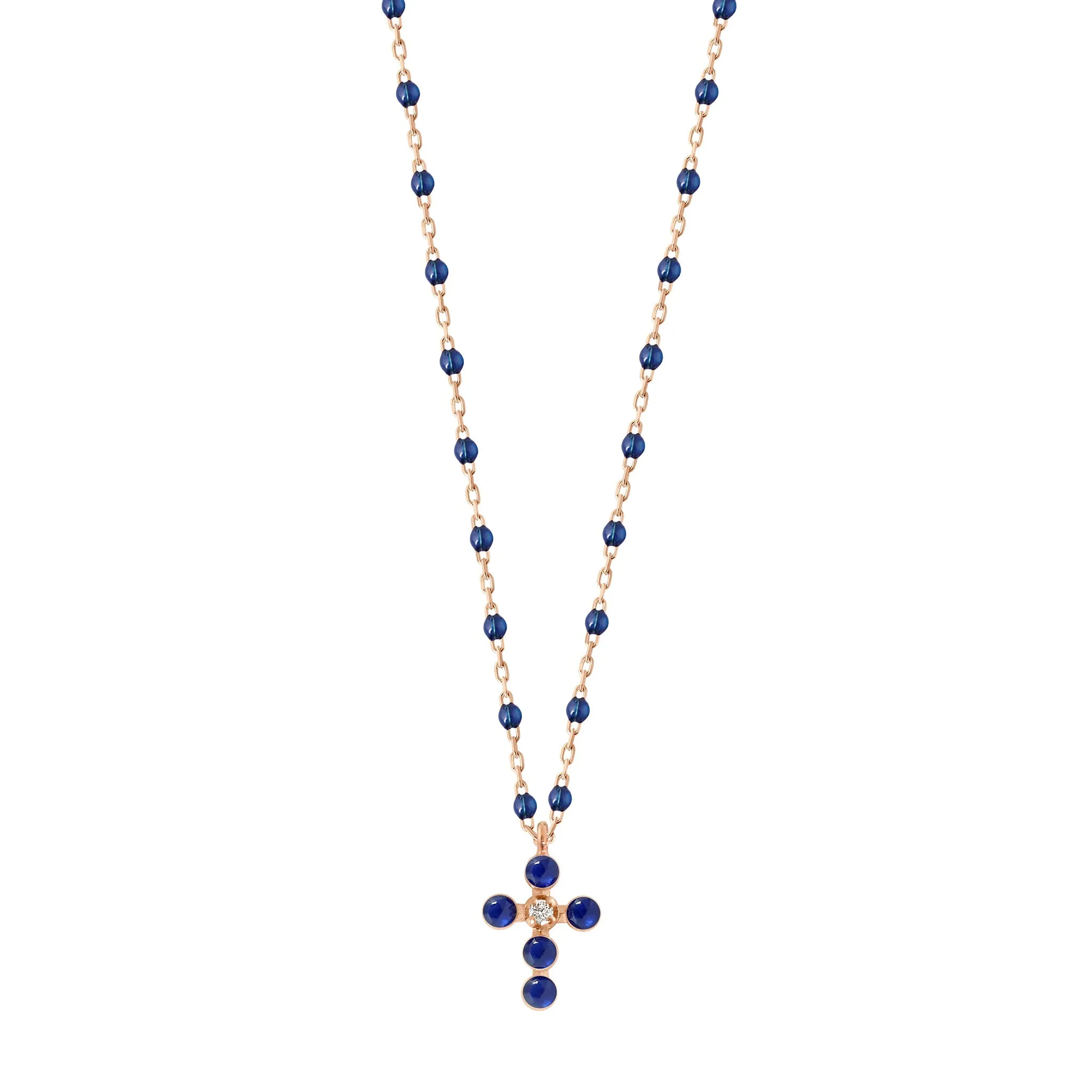 Pearled Cross Diamond Necklace, Lapis, Rose Gold, 16.5"