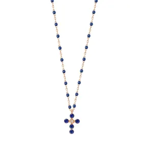 Pearled Cross Diamond Necklace, Lapis, Rose Gold, 16.5"