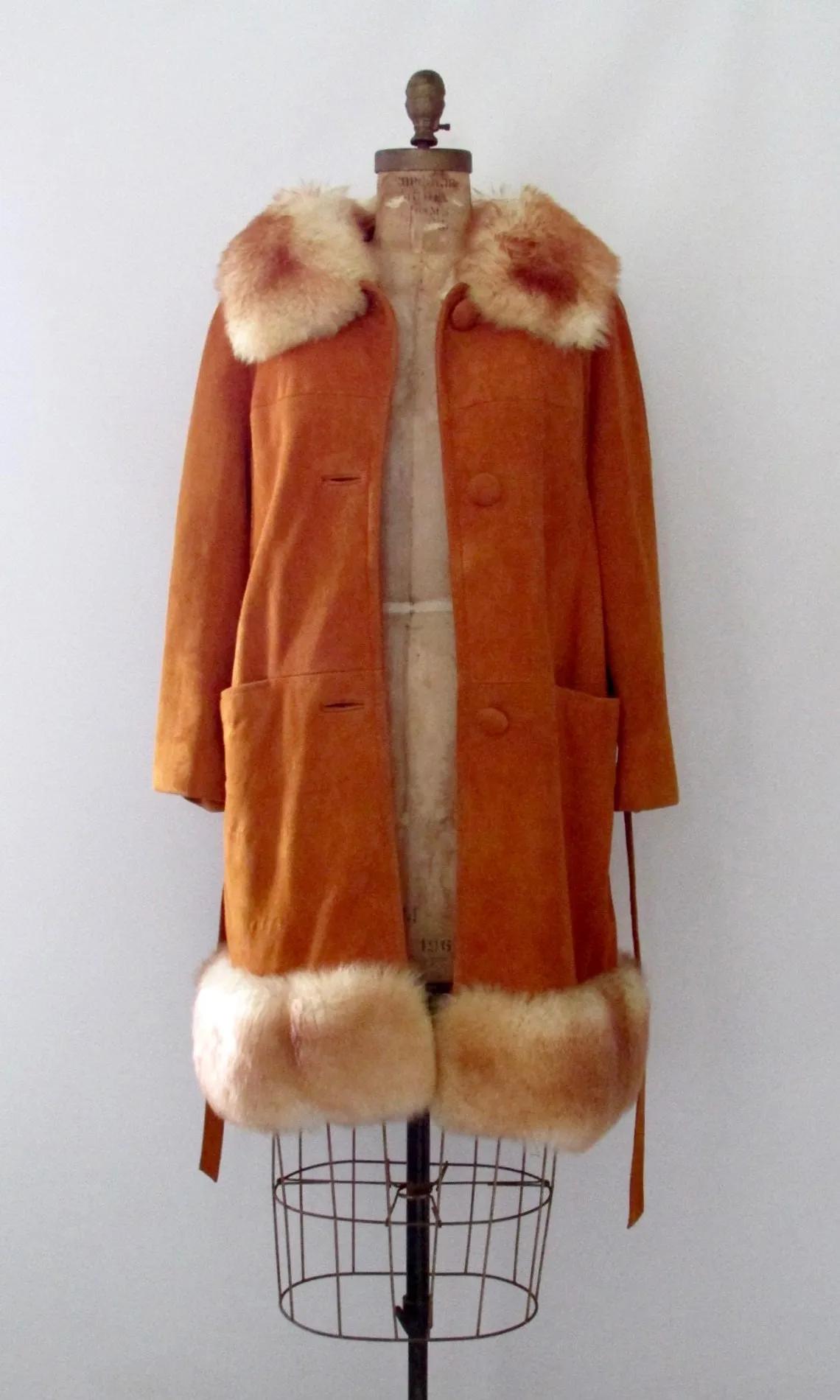 PENNY LANE 60s Suede and Sheepskin Shearling Belted Coat, Medium