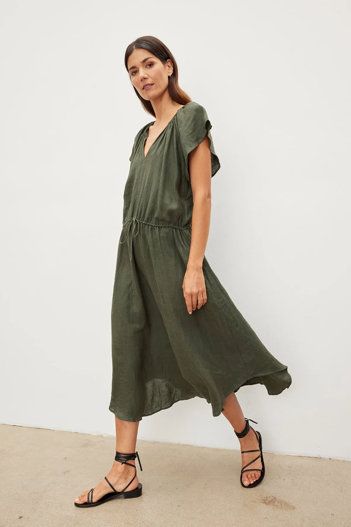 PEPPER LINEN V-NECK DRESS