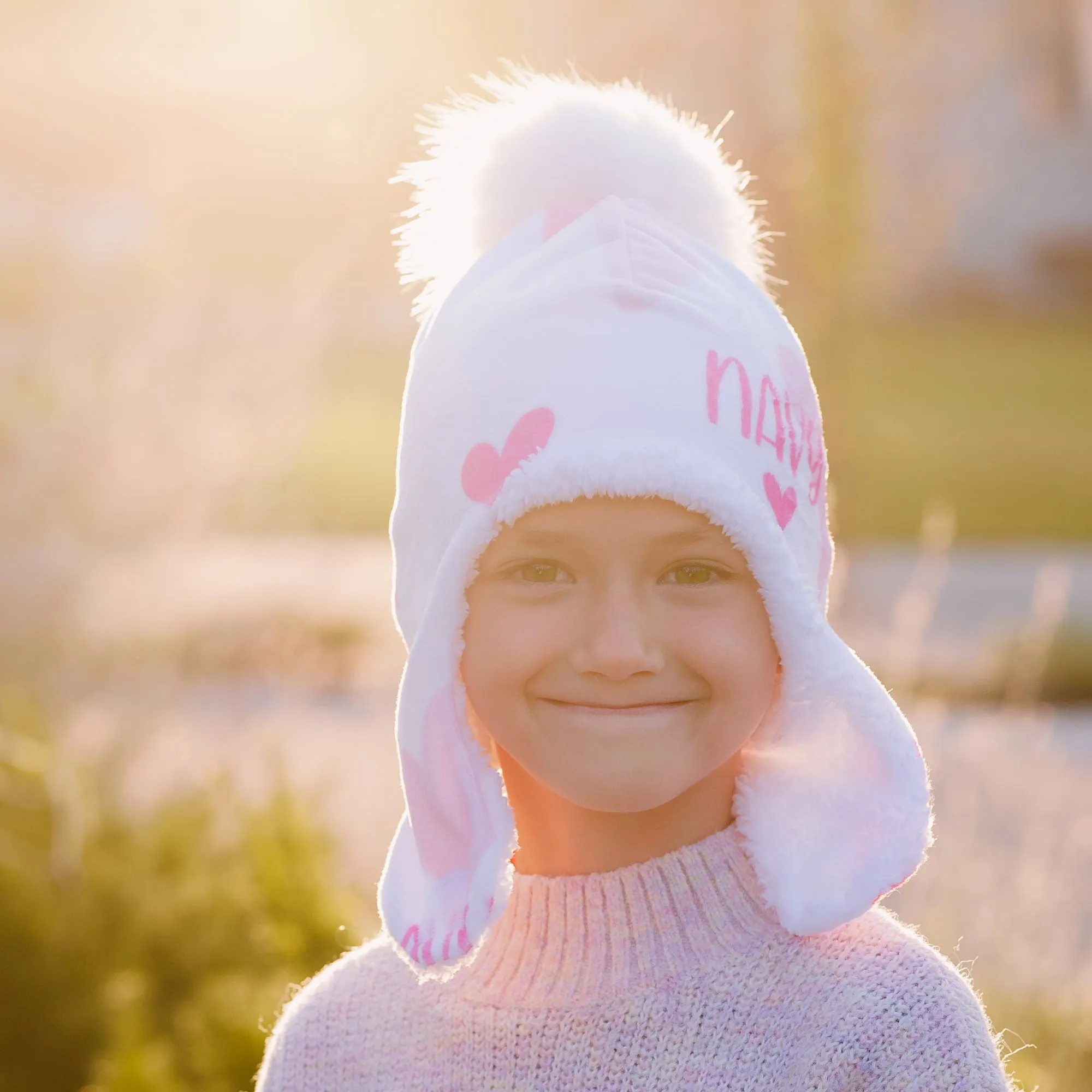 Personalized Sherpa Lined EAR FLAP Pom Hat