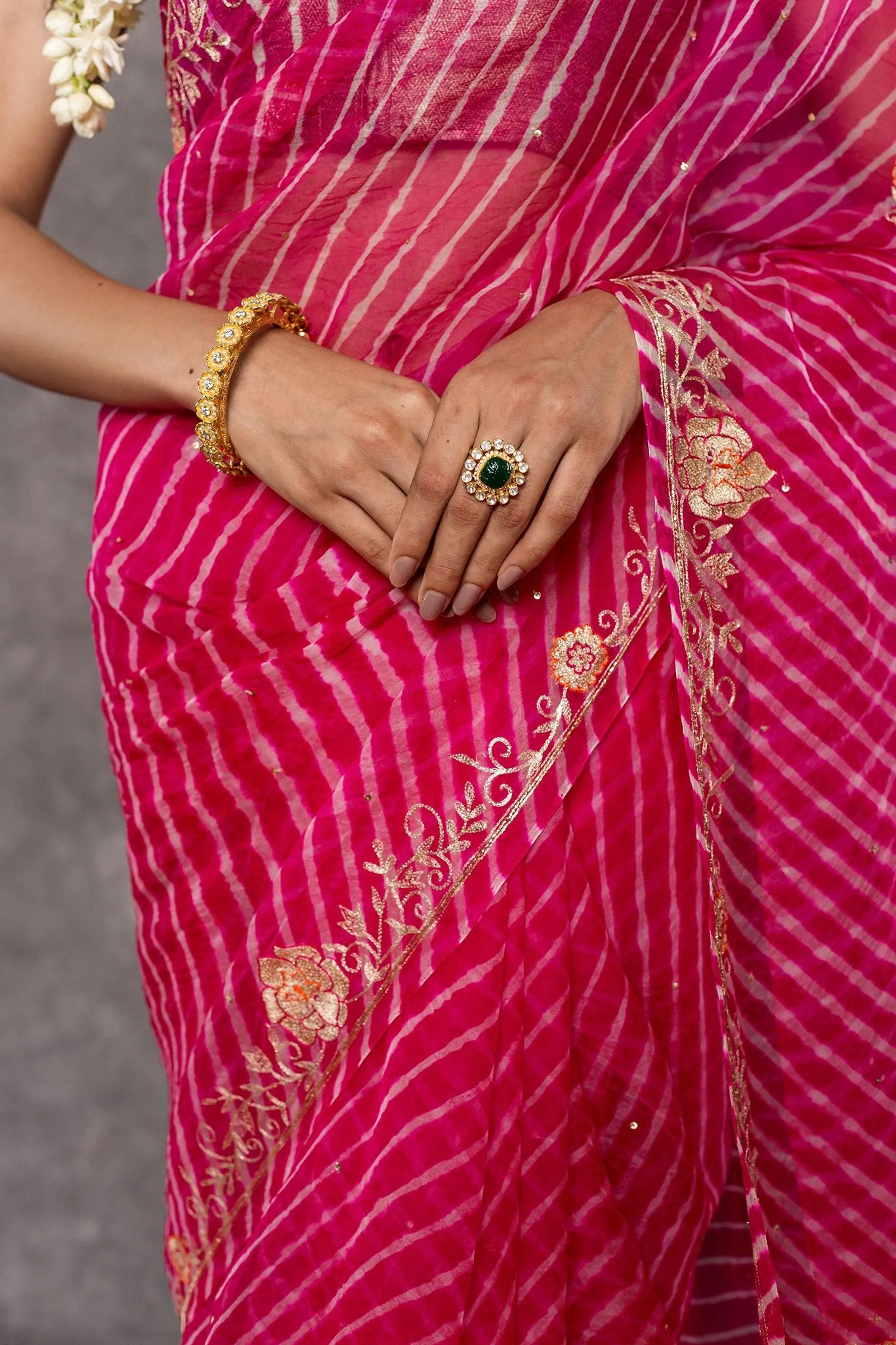 Pink Lehariya Saree