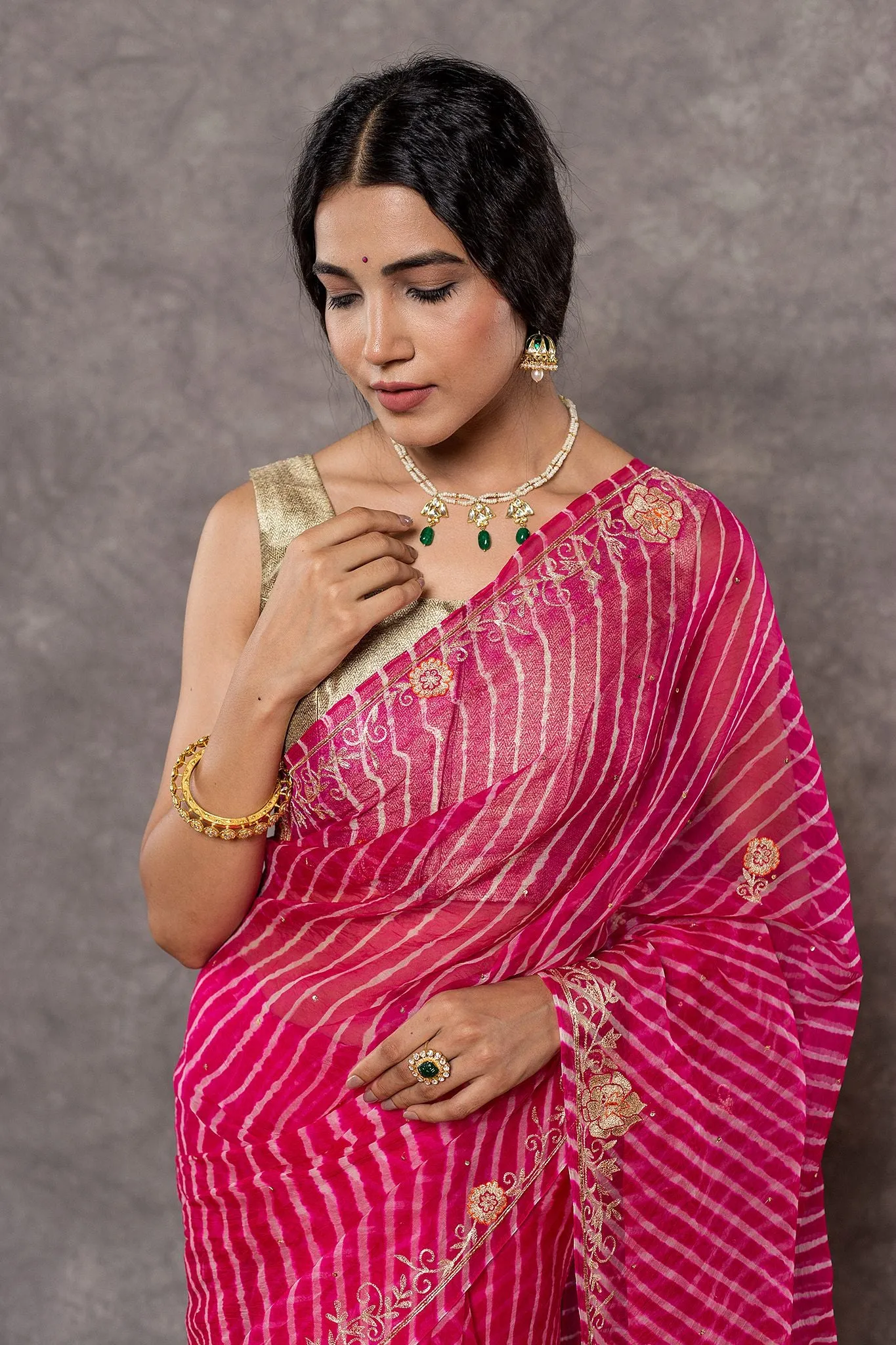 Pink Lehariya Saree